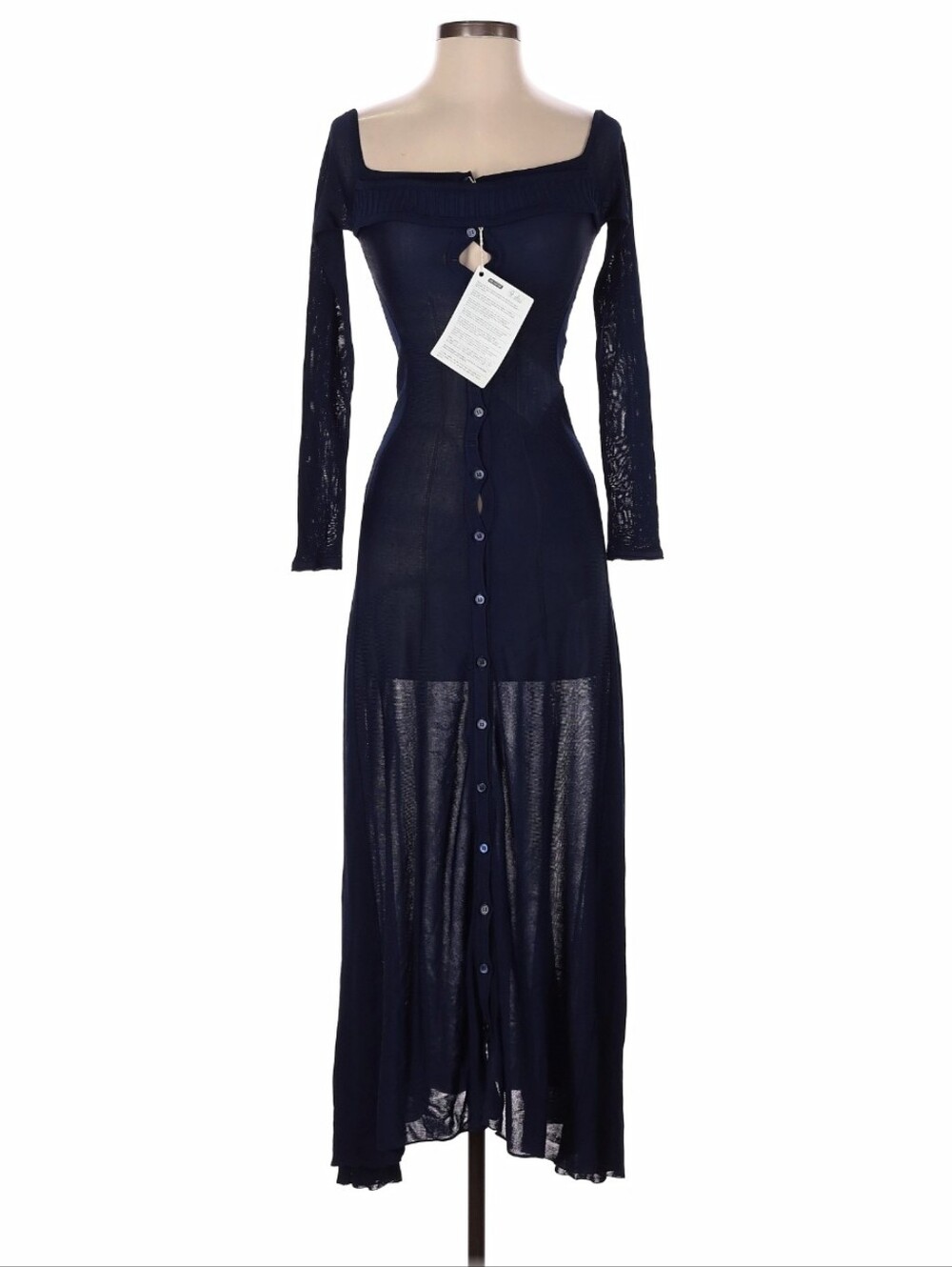 Women's Navy Long Button-Front Maxi Dress